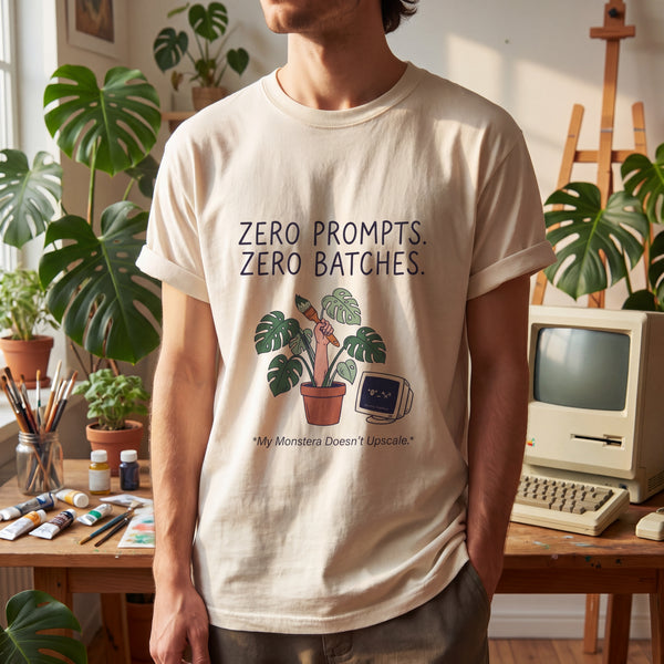 "Zero Prompts. Zero Batches." Funny Anti-AI Artist & Plant Lover Comfort Colors T-Shirt