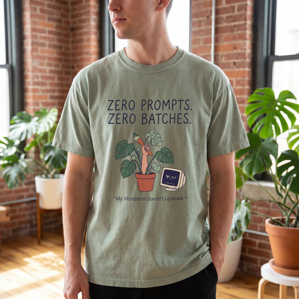 "Zero Prompts. Zero Batches." Funny Anti-AI Artist & Plant Lover Comfort Colors T-Shirt