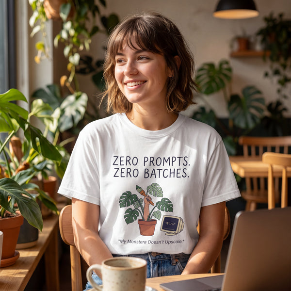 "Zero Prompts. Zero Batches." Funny Anti-AI Artist & Plant Lover Comfort Colors T-Shirt
