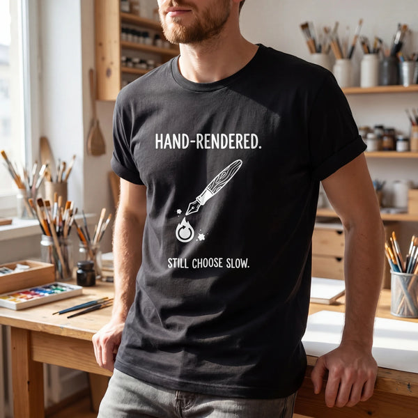 "Hand-Rendered. Still Choose Slow" Analog Artist & Writer Bella Canvas T-Shirt