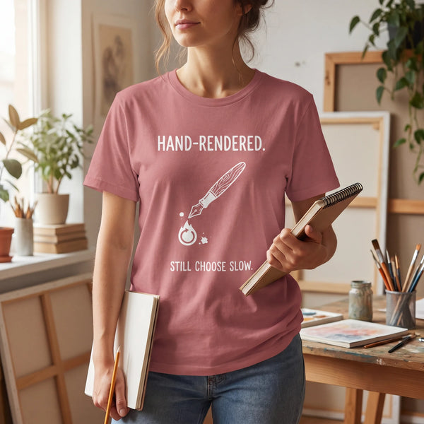 "Hand-Rendered. Still Choose Slow" Analog Artist & Writer Bella Canvas T-Shirt