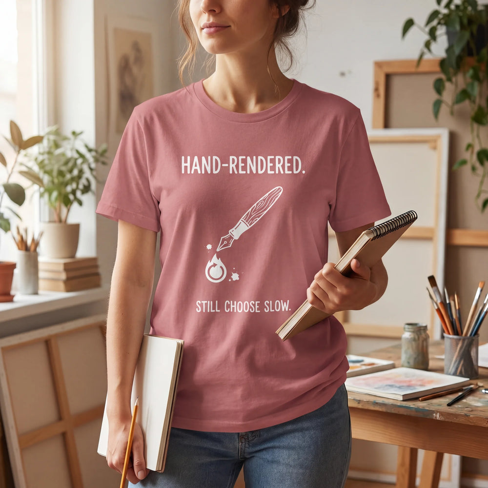 "Hand-Rendered. Still Choose Slow" Analog Artist & Writer Bella Canvas T-Shirt