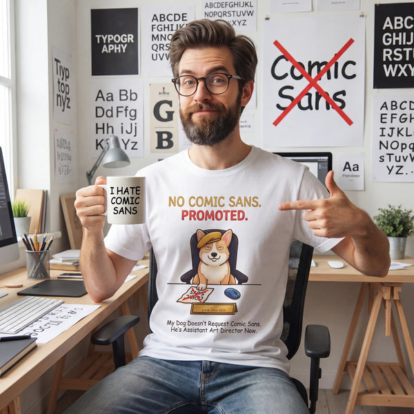 "No Comic Sans. Promoted." Funny Corgi Art Director Comfort Colors T-Shirt