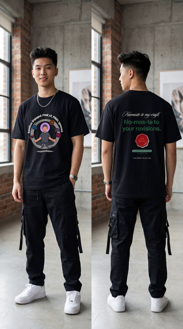 "No-mas-te To Revisions" Funny Zen Graphic Designer 2-Sided T-Shirt