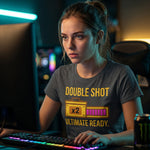 "Double Shot Ultimate Ready" Gamer T-Shirt, Funny Esports Power Up Tee, Premium Bella+Canvas 3001