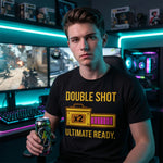 "Double Shot Ultimate Ready" Gamer T-Shirt, Funny Esports Power Up Tee, Premium Bella+Canvas 3001