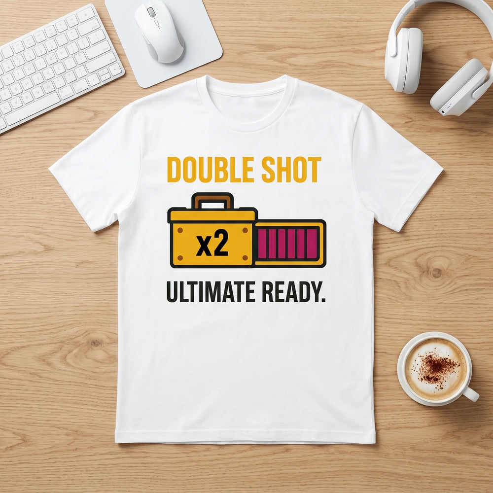"Double Shot Ultimate Ready" Gamer T-Shirt, Funny Esports Power Up Tee, Premium Bella+Canvas 3001