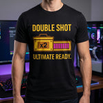 "Double Shot Ultimate Ready" Gamer T-Shirt, Funny Esports Power Up Tee, Premium Bella+Canvas 3001
