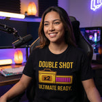 "Double Shot Ultimate Ready" Gamer T-Shirt, Funny Esports Power Up Tee, Premium Bella+Canvas 3001