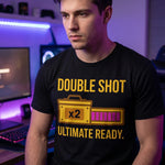 "Double Shot Ultimate Ready" Gamer T-Shirt, Funny Esports Power Up Tee, Premium Bella+Canvas 3001