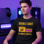 "Double Shot Ultimate Ready" Gamer T-Shirt, Funny Esports Power Up Tee, Premium Bella+Canvas 3001