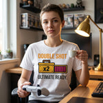 "Double Shot Ultimate Ready" Gamer T-Shirt, Funny Esports Power Up Tee, Premium Bella+Canvas 3001